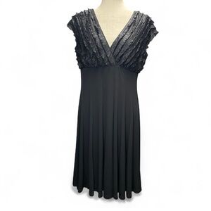 Connected Petite Black Whimsigoth V-Neck Ruffle Glittery Dress Size 14